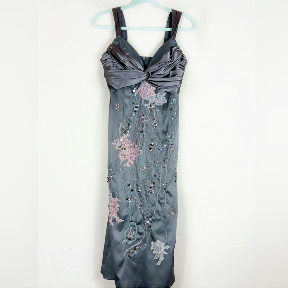 Elegant Gray and Pink Embellished Dress
